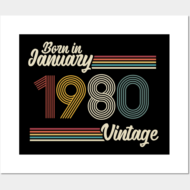 Vintage Born in January 1980 Wall Art by Jokowow